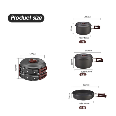 Открытый алюминиевый сверхлегкий набор посуды для кемпинга 